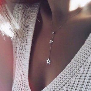 Gold Dangle Star Layered Necklace Trendy Fun